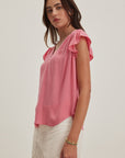 MALTA RAYON CHALLIS RUFFLE SLEEVE BLOUSE