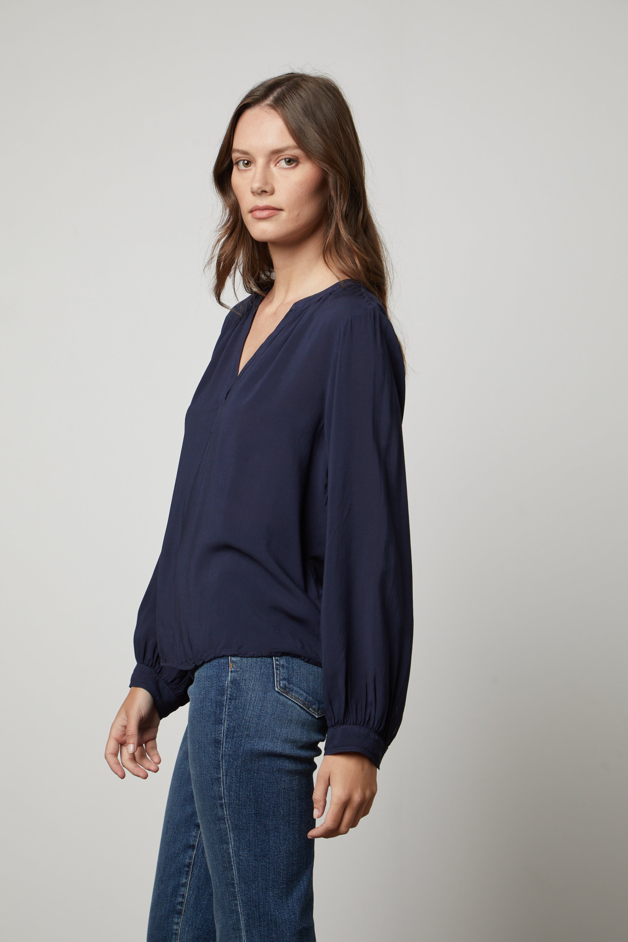 POSIE RAYON CHALLIS LONG SLEEVE BLOUSE