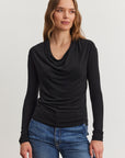 PATTY COWL NECK TENCEL KNIT LONG SLEEVE TOP