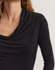 PATTY COWL NECK TENCEL KNIT LONG SLEEVE TOP