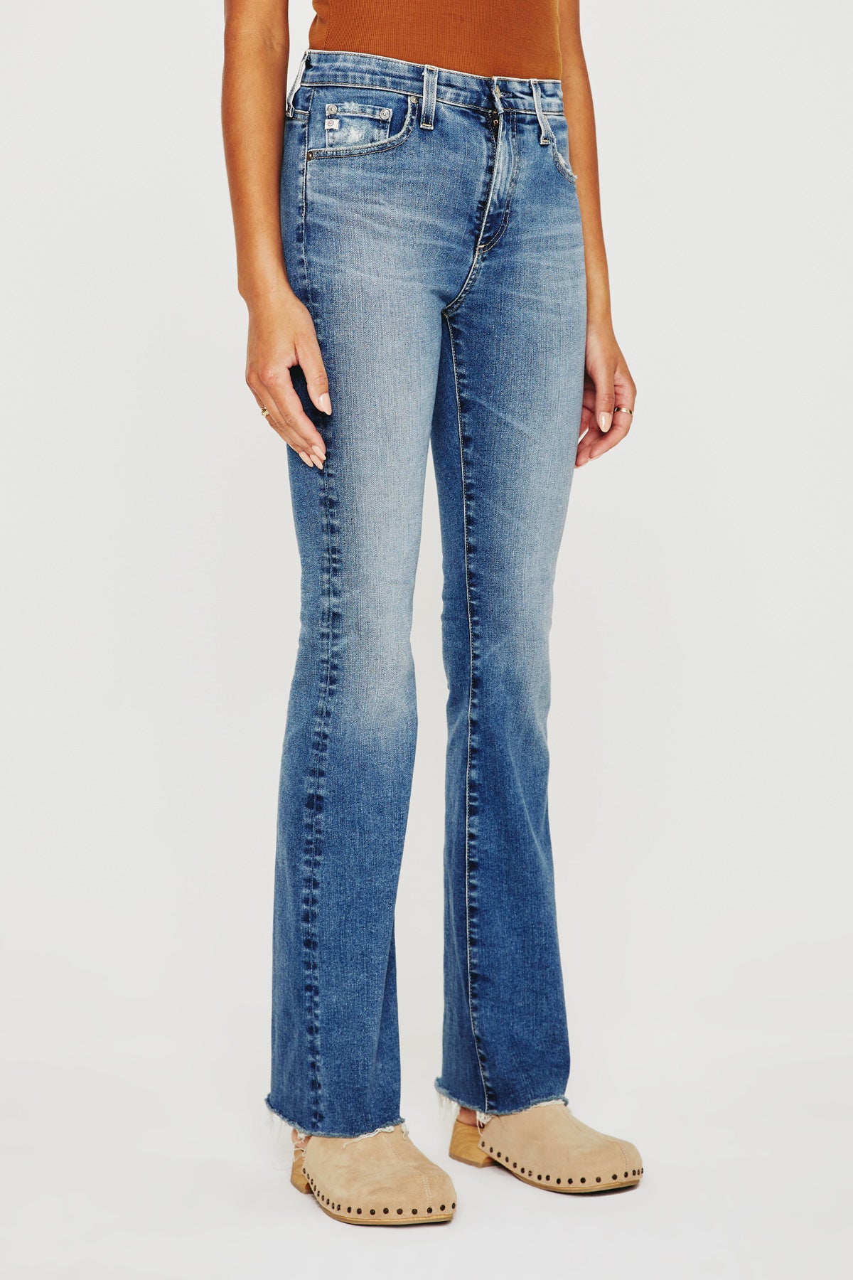 ag jeans farrah high rise boot cut jean in 14 years intentional blue, front view