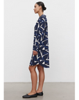 DACEY PRINTED ROYAL CREPE LONG SLEEVE DRESS