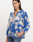 destina daylily print blouse in blue, side view
