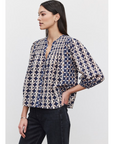 HADDON PRINTED COTTON CAMBRIC LONG SLEEVE TOP