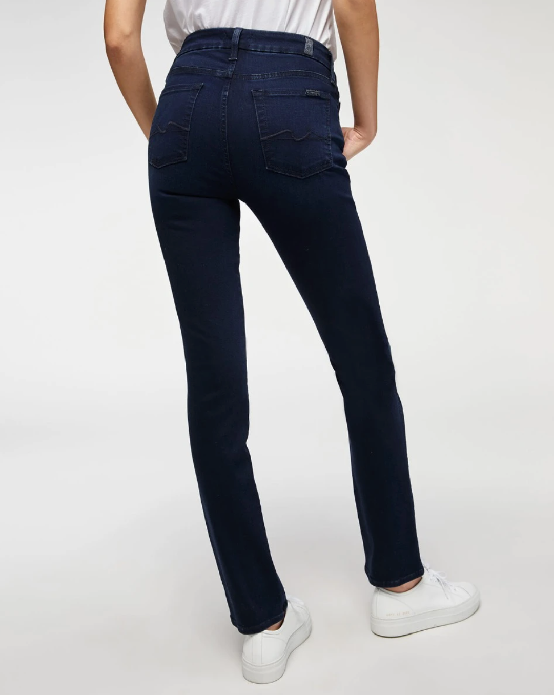 7 for all mankind kimmie mid rise straight dark blue back