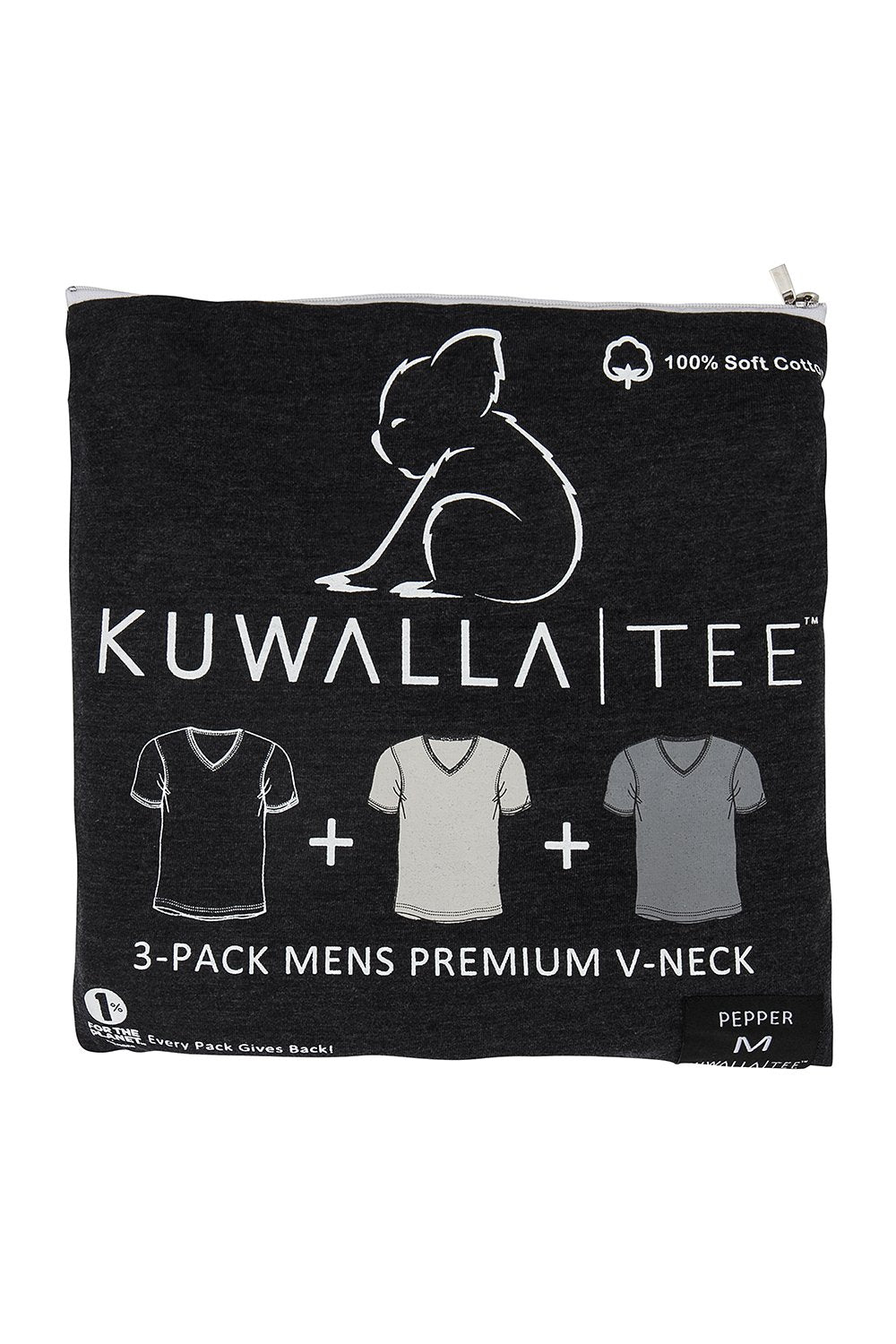 Package of Kuwalla Tee 3-pack of v-neck t-shirts in shades of grey