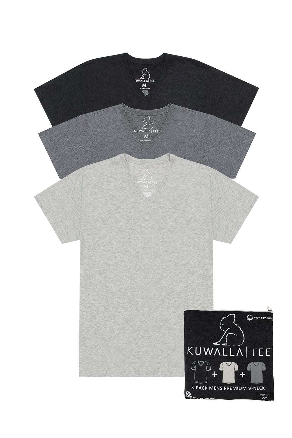 Kuwalla Tee 3-pack of t-shirts in shades of grey