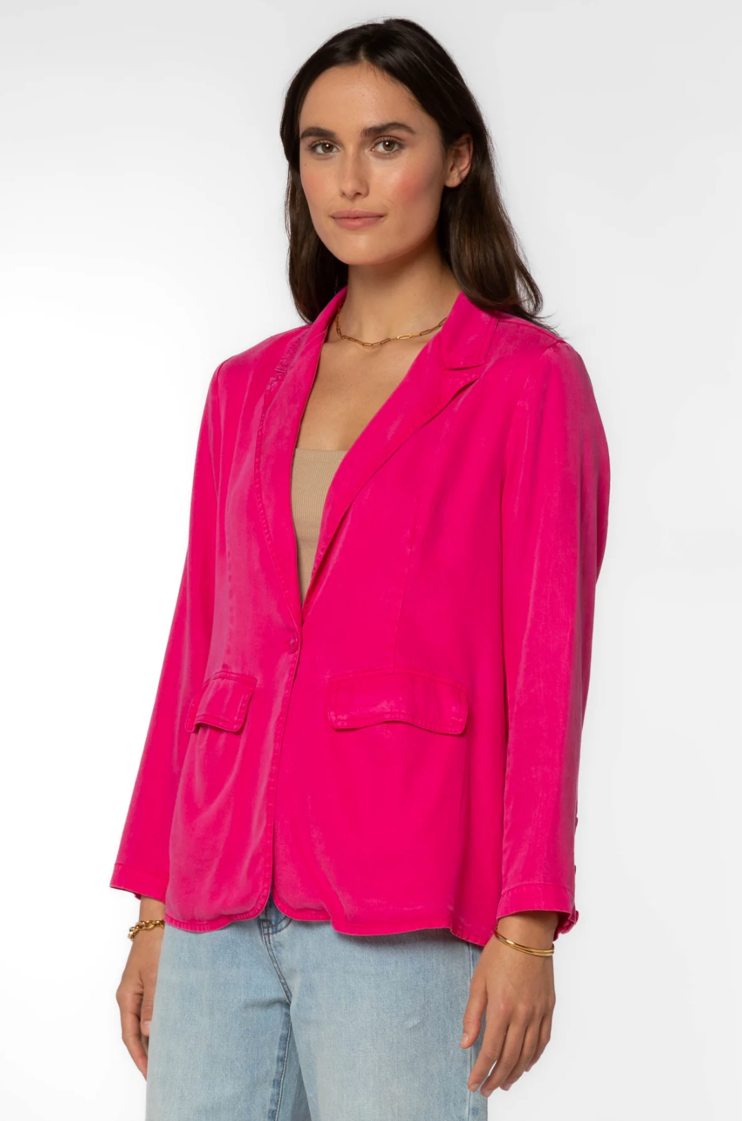 patty tencel blazer in pink, side view