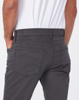 close up rear view of the lennox skinny fit twill pant from paige, showing rear pocket detail